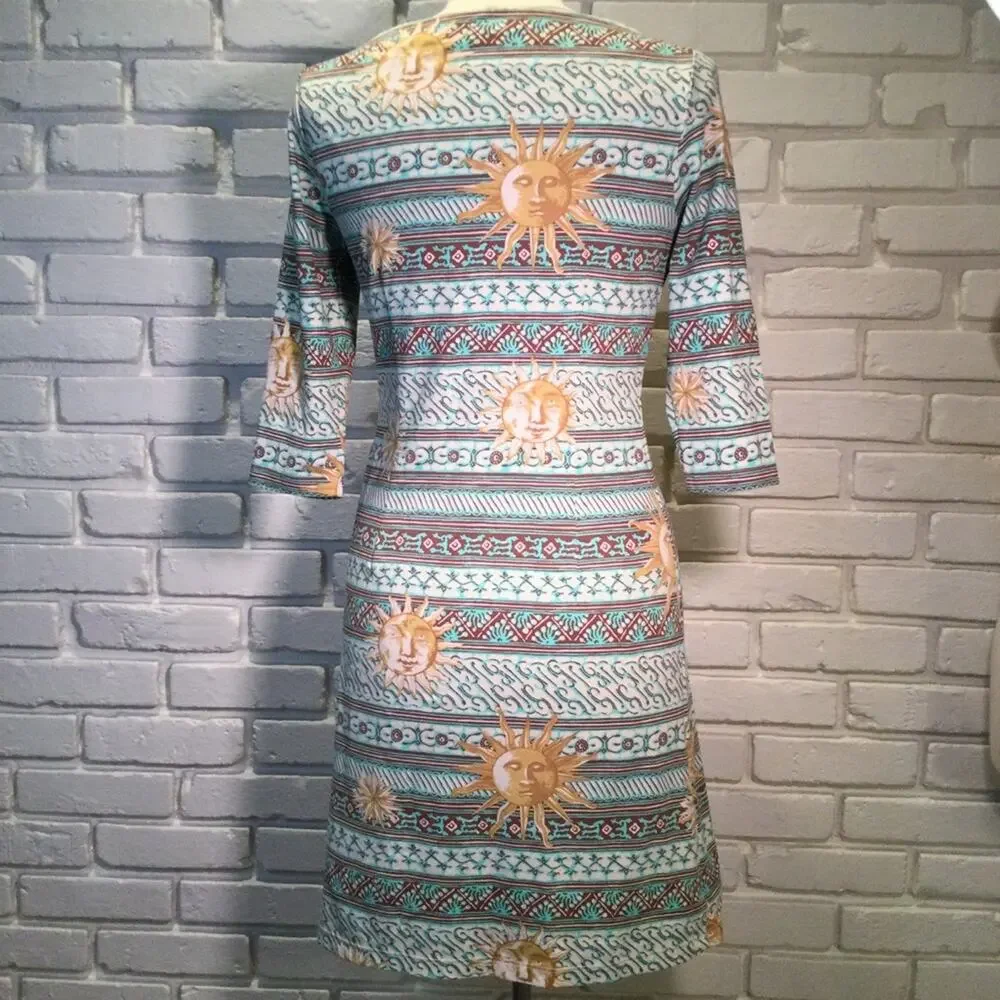 J. McLaughlin 3/4 Sleeve Boat Neck Dress in Sun Medallion Small